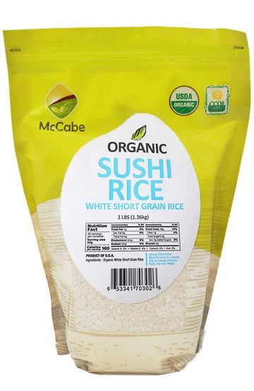 Mccabe Organic Short Grain White Sushi Rice - Sticky White Rice | Rich In Fibers And Minerals | Sushi Rice Organic | Usda And Ccof Certified Organic | Organic Short Grain Rice | Product Of Usa | 3Lbs