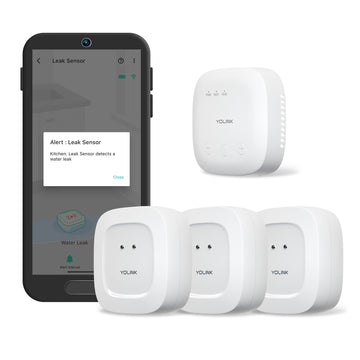 Yolink Speakerhub & Three Water Leak Sensors Starter Kit - Plays Tones/Sounds, Spoken Messages, Lora-Powered  Mile Range, App Al