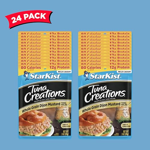 StarKist Tuna Creations Whole Grain Dijon Mustard Tuna Salad, 3.0 oz Pouch (24 Pack) Ready to Eat Wild Caught Tuna, 12g Protein