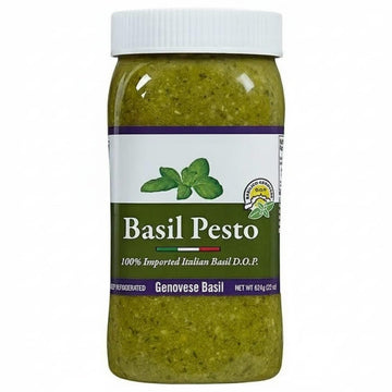 Imported Basil Pesto, 22 oz , Basil Blend (Genovese Basil D.O.P., Sunflower Oil, ), Sunflower Oil, Parmesan Cheese (Pasteurized 