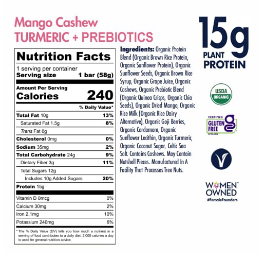 Save The Rainforest By Shanti Balance | Mango Cashew Turmeric | 15G Plant Protein | Organic Gluten Free Superfood | Gut Health Fiber | Immunity Boosting | Performance Nutrition | 12 Count, 2 Oz Bars