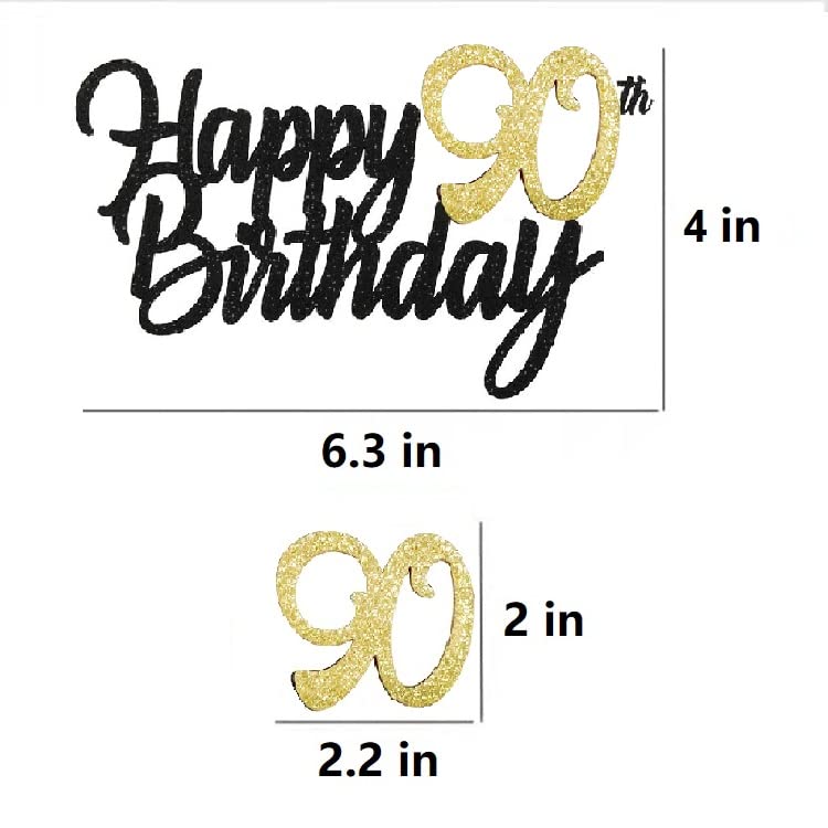 JUTTIRA 90th Birthday Cake Topper Glitter Anniversary Decoration Gold Bamboo for Men Women