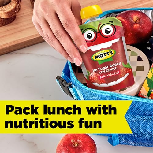 Motts No Sugar Added Strawberry Applesauce, 3.2 oz clear pouches, 12 count