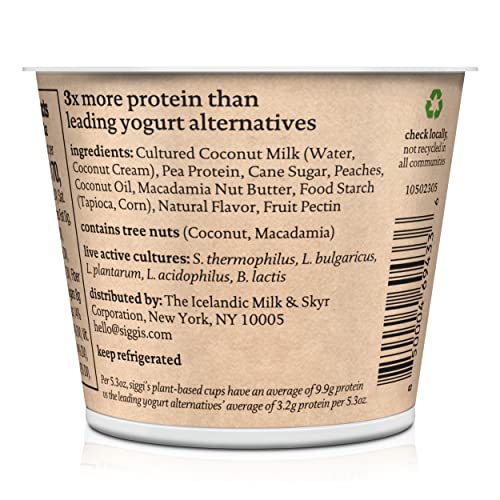 siggis Plant-Based Coconut Blend, Peach, 5.3 oz. Cup - Single Serving Dairy Free Snack, More Protein Than Sugar