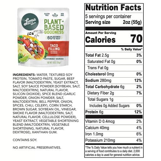 Loma Linda - Plant-Based Complete Meal Solution Packets (Taco Filling (10 Oz.), 12 Pack)
