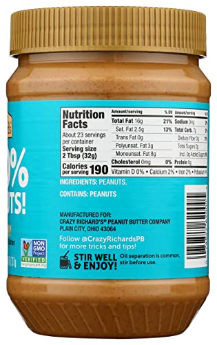 Crazy Richard s Natural Creamy Peanut Butter  26 Ounce (Pack of 6)
