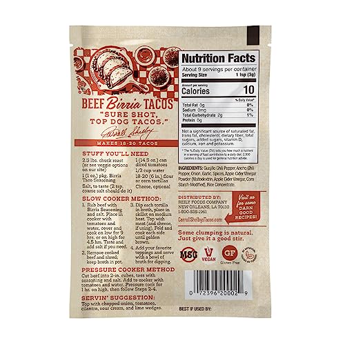 Carroll Shelby s Original Texas Brand Authentic Birria Taco Seasoning - Savory and Spicy Flavors for Tacos and Meats (Pack of 1