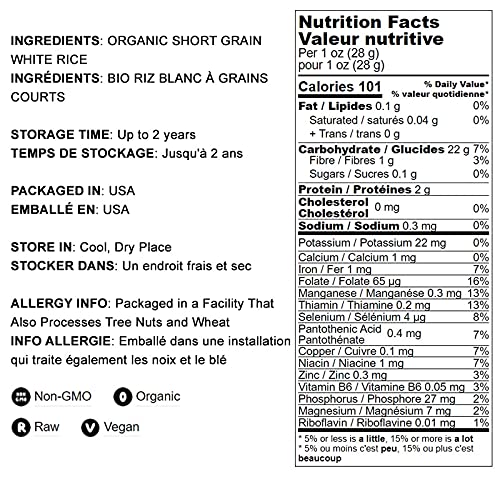 Food To Live Organic Short Grain White Sushi Rice, 5 Pounds - Non-Gmo Japanese Style Perfectly Sticky Rice, Vegan, Bulk. Easy To