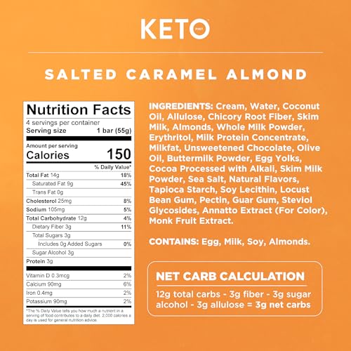 Keto Pint Zero Sugar Added Salted Caramel Almond Ice Cream Bars Keto Friendly, 3g Net Carbs 2.75 fl. oz., 4 count (Frozen)