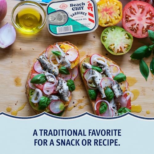 Beach Cliff Sardines in Soybean Oil, 3.75 oz Can, 13g Protein, Gluten Free, Keto Friendly