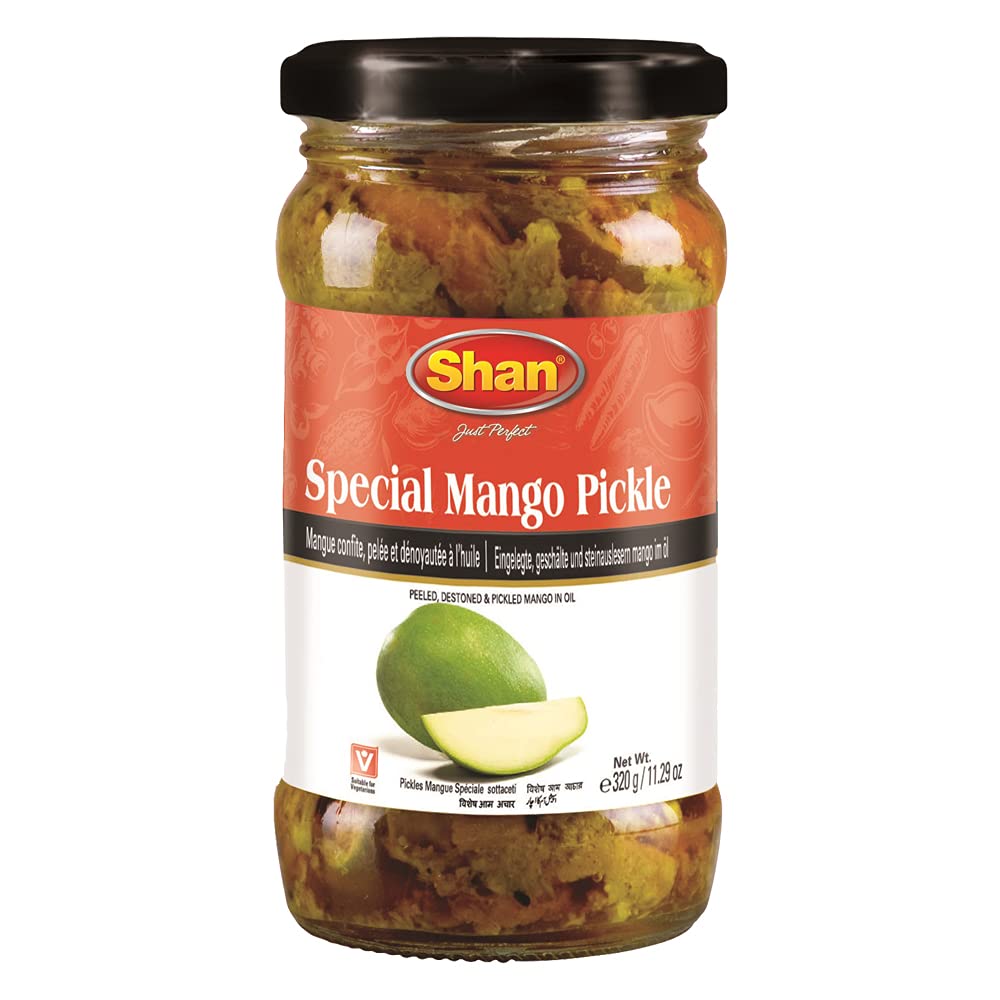 Shan Special Mango Pickle 10.58 Oz (300G) - Peeled, Destoned And Pickled Mango In Oil - Perfect Accompaniment To Everyday Meals - Suitable For Vegetarians - Airtight Pet Jar