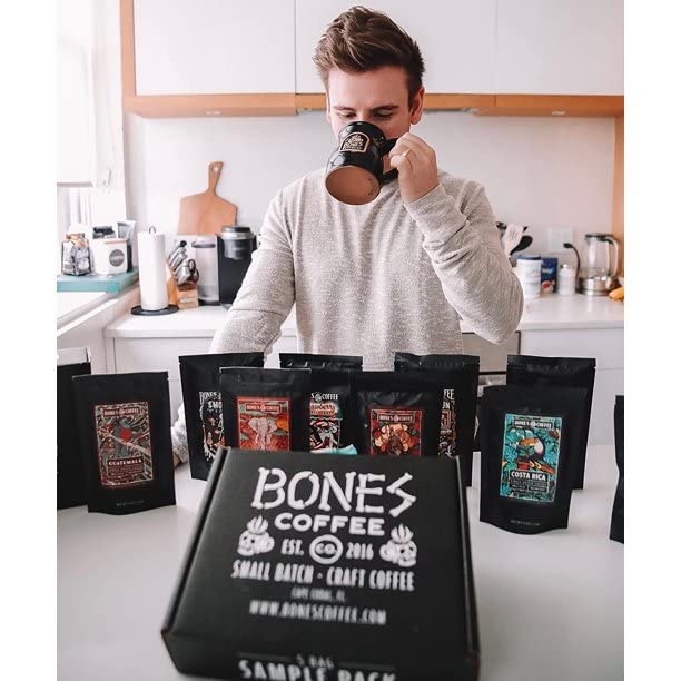 Bones Coffee Company Macamaniac, Macadamia And Coconut Flavored Coffee, Medium Roast Low Acid Arabica Beans Compatible With Auto Drip And French Press Coffee Maker, 12 Oz Ground