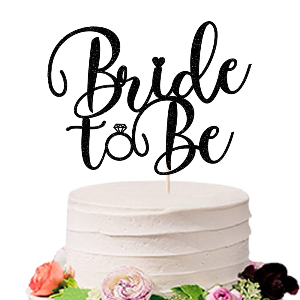 sodasos Glitter Bride to Be Cake Topper - Black, 7x8 inches, Paper, Model HP-606-1223, Ideal for Bridal Shower, Bachelorette Decorations