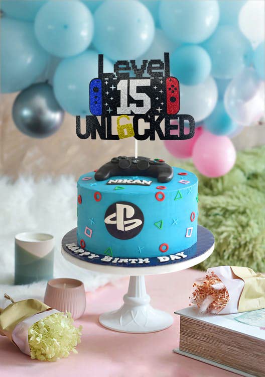 Happy 15Th Birthday Video Game Cake Topper Level 15 Unlocked Cake Topper For Kids Boys Girls 15-Years-Old Birthday Party Decorat