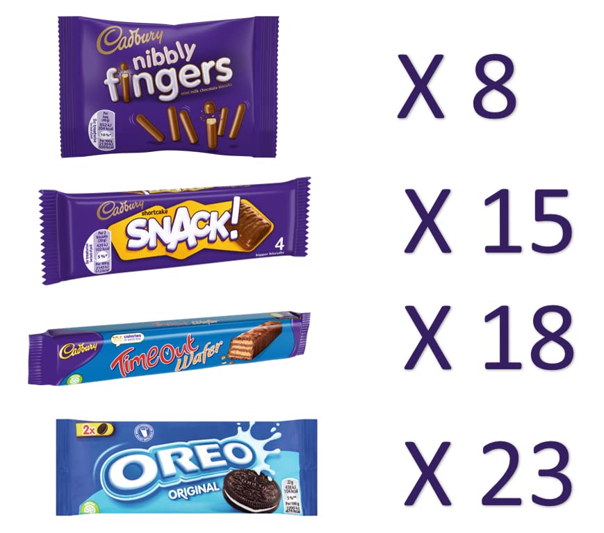Cadbury & Oreo Biscuit 64 Selection Bulk Box Of Treats 1.8Kg, Hamper, Milk Chocolate Fingers, Time Out, Snack I Sharing Big Biscuit Gift, Family Size, Party, Office Supplies, Lunch Box