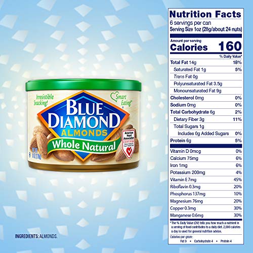 Blue Diamond Almonds, Raw Whole Natural, 6 Ounce (Pack of 4)