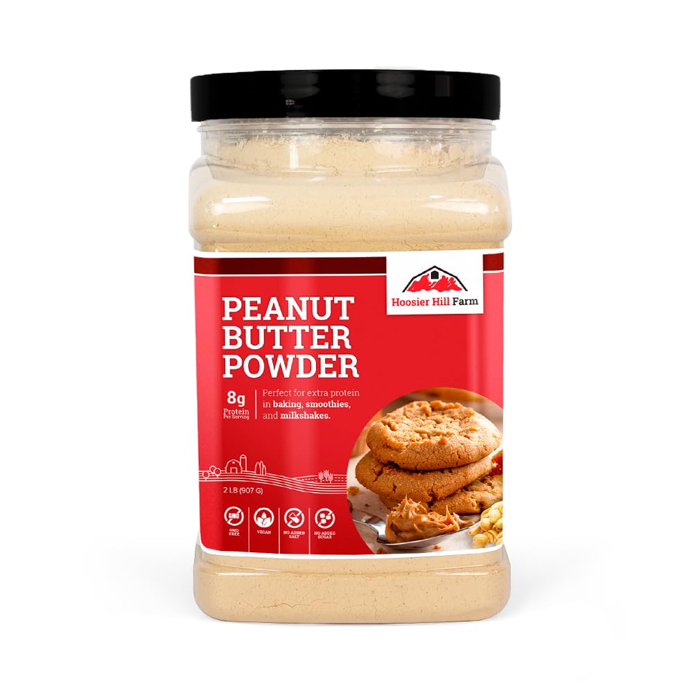 Hoosier Hill Farm Peanut Butter Powder, 2Lb (Pack Of 1) No Additives, 100% Peanut Powder, 8G Of Protein Per Serving