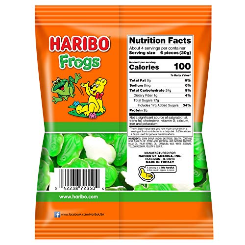 Haribo Gummie Candy, Frogs, 4 Oz. Bag (Pack Of 12)