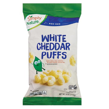 Simply Nature White Cheddar Puffs | 4 oz, (2-pack, 8 oz total) | Gluten-free, Non-GMO, No Artificial Flavors or Colors