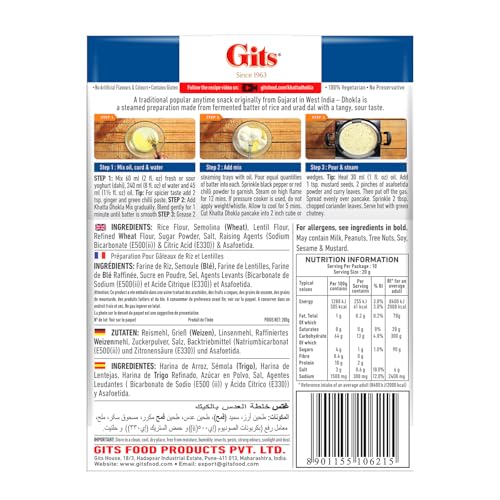 Gits Instant Khatta Dhokla Snack Mix, Makes 40 Per Pack, Pure Veg, Indian Snack Mix, 200G