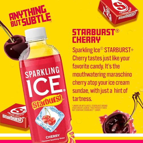 Sparkling Ice STARBURST Cherry, Zero Sugar Flavored Sparkling Water, with Vitamins and Antioxidants, Low Calorie Beverage, 17 fl