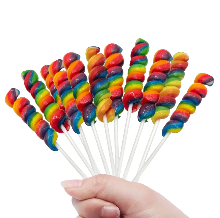 Rainbow Twisty Lollipops - 24 Unicorn Suckers Individually Wrapped Bulk - Great for Candy Buffet - Baby Shower - Birthday Party 