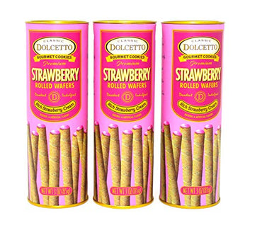 Dolcetto Premium gourmet Pink Strawberry cream Filled Wafers  Pack of 3 (85g) 3oz.