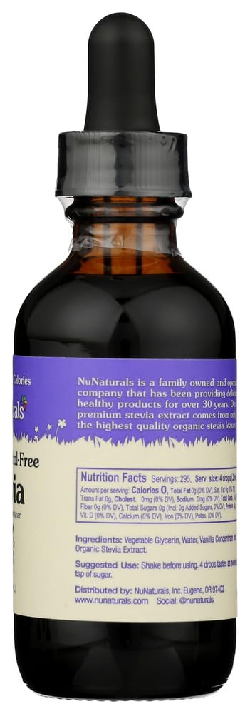 NuNaturals Liquid Stevia Sugar-Free Sweetener, Vanilla Flavor, 2 oz (Pack of 2), Natural