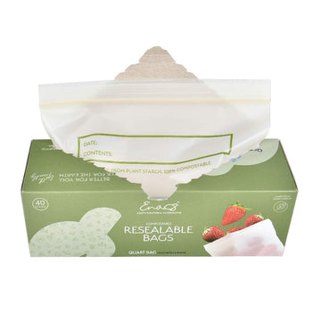 100% Compostable Food Storage Bags [Quart 100 Pack] Eco-Friendly Freezer Bags, Resealable Bags, Heavy-Duty, Biodegradable, Reusa