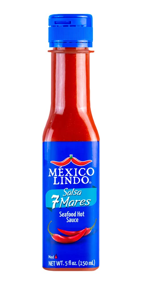 Mexico Lindo 7 Mares Hot Sauce | Perfect For Fish & Seafood | 10,800 Scoville Level | Spicy Flavor | 5 Fl Oz Bottles (Pack Of 12)