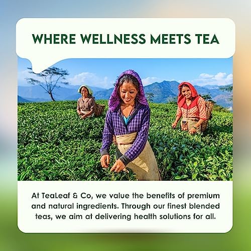 Tea Leaf & Co. Turmeric Tulsi Green Tea - Herbal Blend with Peppermint - 100 Teabags (7.055oz/200gm) - Low Caffeine & Vegan