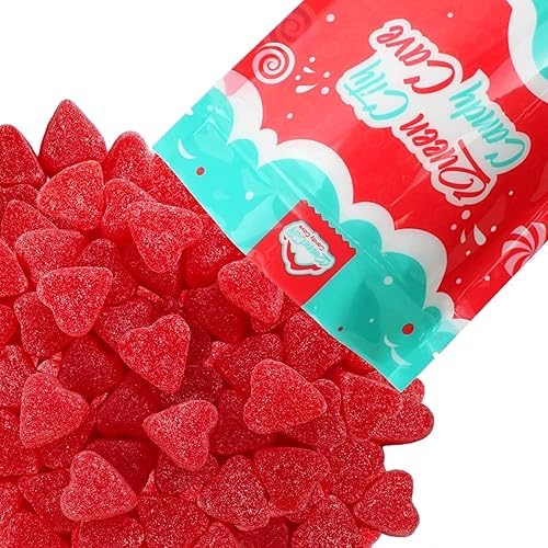 Queen City Candy Cave Sugar Dusted Sweet Heart Cherry Juju Candy, Vibrant Cherry Gummy Hearts (8 Oz)