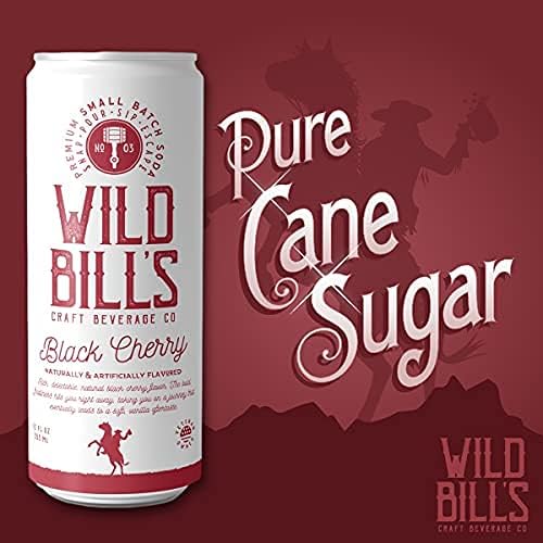 Wild Bills Black Cherry Soda - Craft Soda, Caffeine Free, Vegan, 12 Oz 4 Pack
