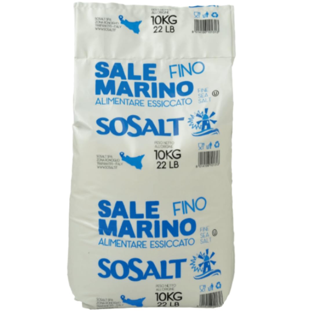 SOSALT DAL MARE DI TRAPANI Fine Sea Salt - All Natural Mediterranean Sea Salt, 10kg (22 lb) Bulk Bag