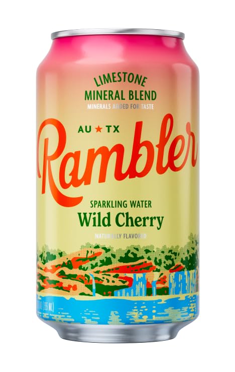 AUTX RAMBLER Sparkling Water, Limestone Mineral Blend, Wild Cherry Flavor, 12-Ounce Cans, 12-Pack