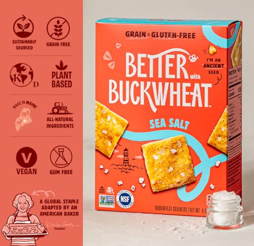 Better with Buckwheat Sea Salt Crackers, 6-Pack - A Complete Protein, Gluten-Free Crackers, Healthy Snack Crackers, Grain-Free,