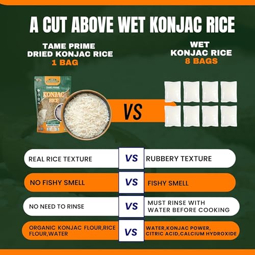 Tame Prime Dried Shirataki Rice, Konjac Rice 12 Oz, Keto Friendly,Low Gi,80% Less Calories Than White Rice.
