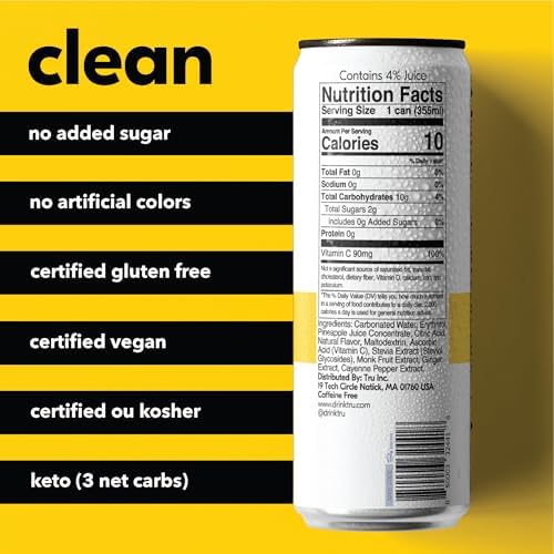 Tru Defense Sparkling Water with Vitamin C & Ginger Extract, 12 FL OZ Can, 12 Pack, Gluten Free, Vegan, Caffeine Free
