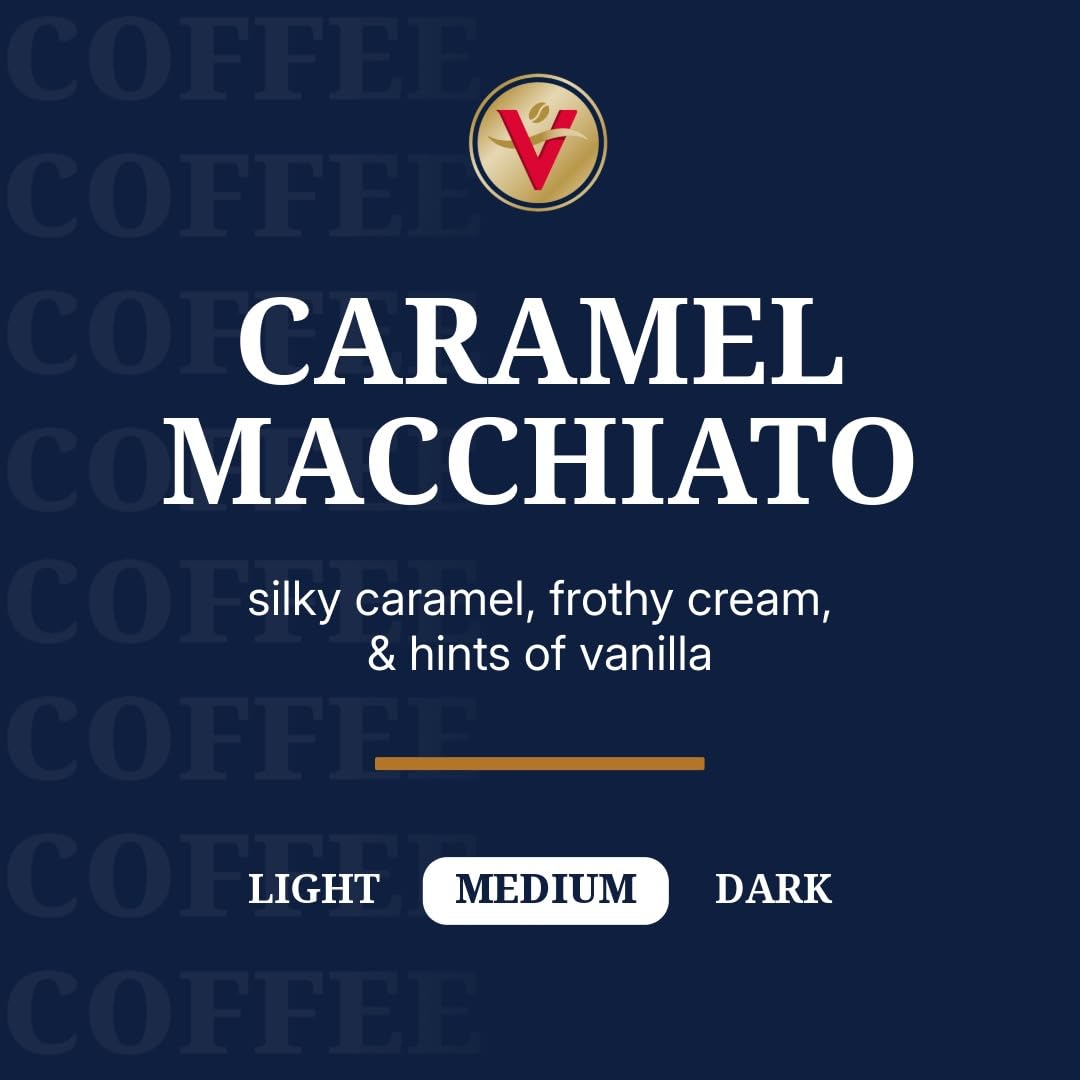 Victor Allens Coffee Caramel Macchiato Flavored Coffee Pods, Medium Roast, 12 Count, Compatible with Keurig K-Cup malt-inspired, Brown