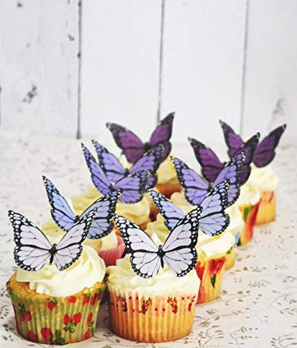 Sugar Robot Edible Butterflies For Cake Decorating- Ombre Monarch Butterfly- Cake Toppers And Cupcake Toppers - Decoration Made In The Usa - Enhanced Crafted (Purple)