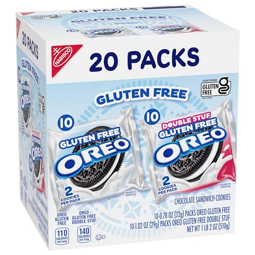 OREO Gluten Free Original & Double Stuf Chocolate Sandwich Cookies Variety Pack, Gluten Free Cookies, 20 Snack Packs (2 Cookies
