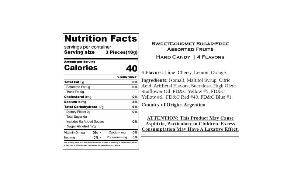 Sweetgourmet Sugar-Free Assorted Fruits Hard Candy | 4 Flavors | 2 Pounds