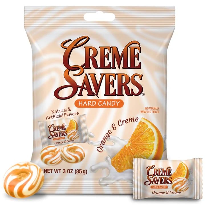 Cream Savers Strawberry & Cream And Orange & Cream, 6.25 Ounce Bag (Pack Of 2), Individually Wrapped Hard Candy, Orange Candy, S