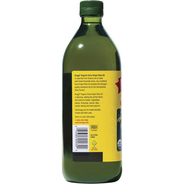 Bragg Organic Extra Virgin Olive Oil - Made with Greek Koroneiki Olives - Cold Pressed EVOO for Marinades & Vinaigrettes - USDA