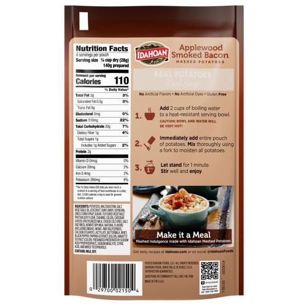 Idahoan Applewood Smoked Bacon Mashed Potatoes, Gluten-Free, 4 oz (Pack of 12)