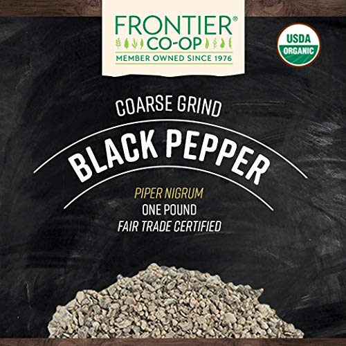 Frontier Co-op Organic Fair Trade Black Pepper Coarse Grind, 16 Ounces - Premium Seasoning for Cooking and Baking