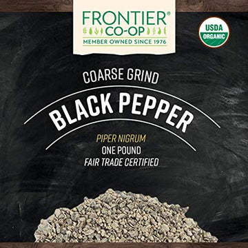 Frontier Co-op Organic Fair Trade Black Pepper Coarse Grind, 16 Ounces - Premium Seasoning for Cooking and Baking