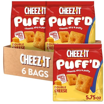 Cheez-It Puffd Cheesy Baked Snacks, Puffed Snack Crackers, Kids Snacks, Double Cheese, 2.156lb Case (6 Bags)