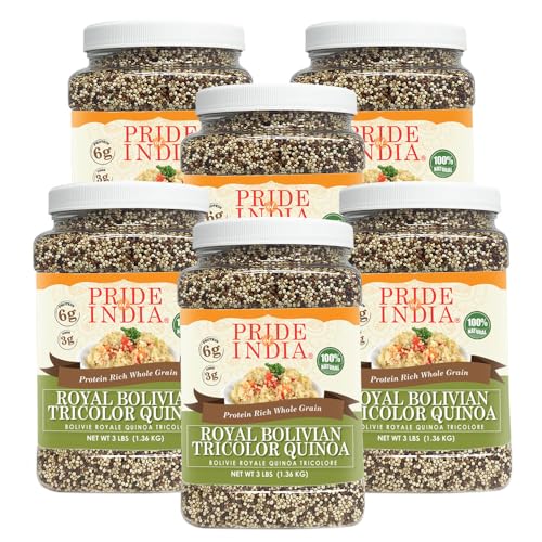 Pride Of India - Pack Of 6 - Natural Three Color Bolivian Royal Quinoa - Protein Rich Whole Grain Jar, 3 Lbs Jar