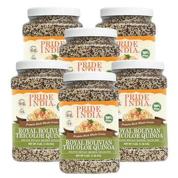 Pride Of India - Pack Of 6 - Natural Three Color Bolivian Royal Quinoa - Protein Rich Whole Grain Jar, 3 Lbs Jar